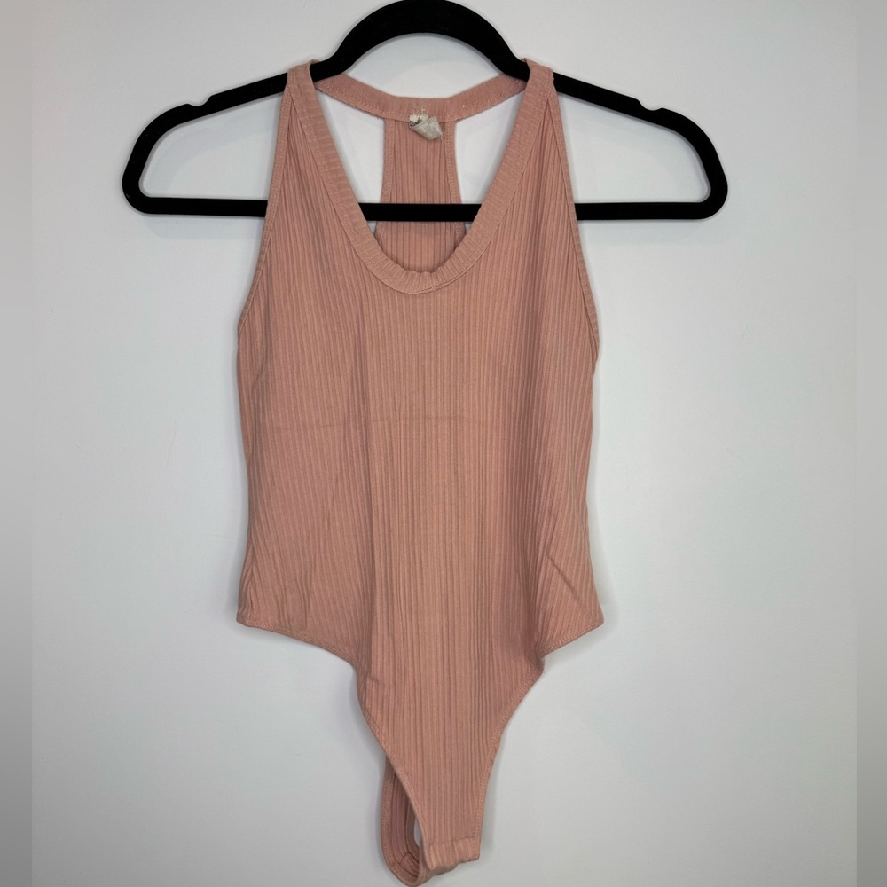 Free People Pink Ribbed bodysuit size small racer back